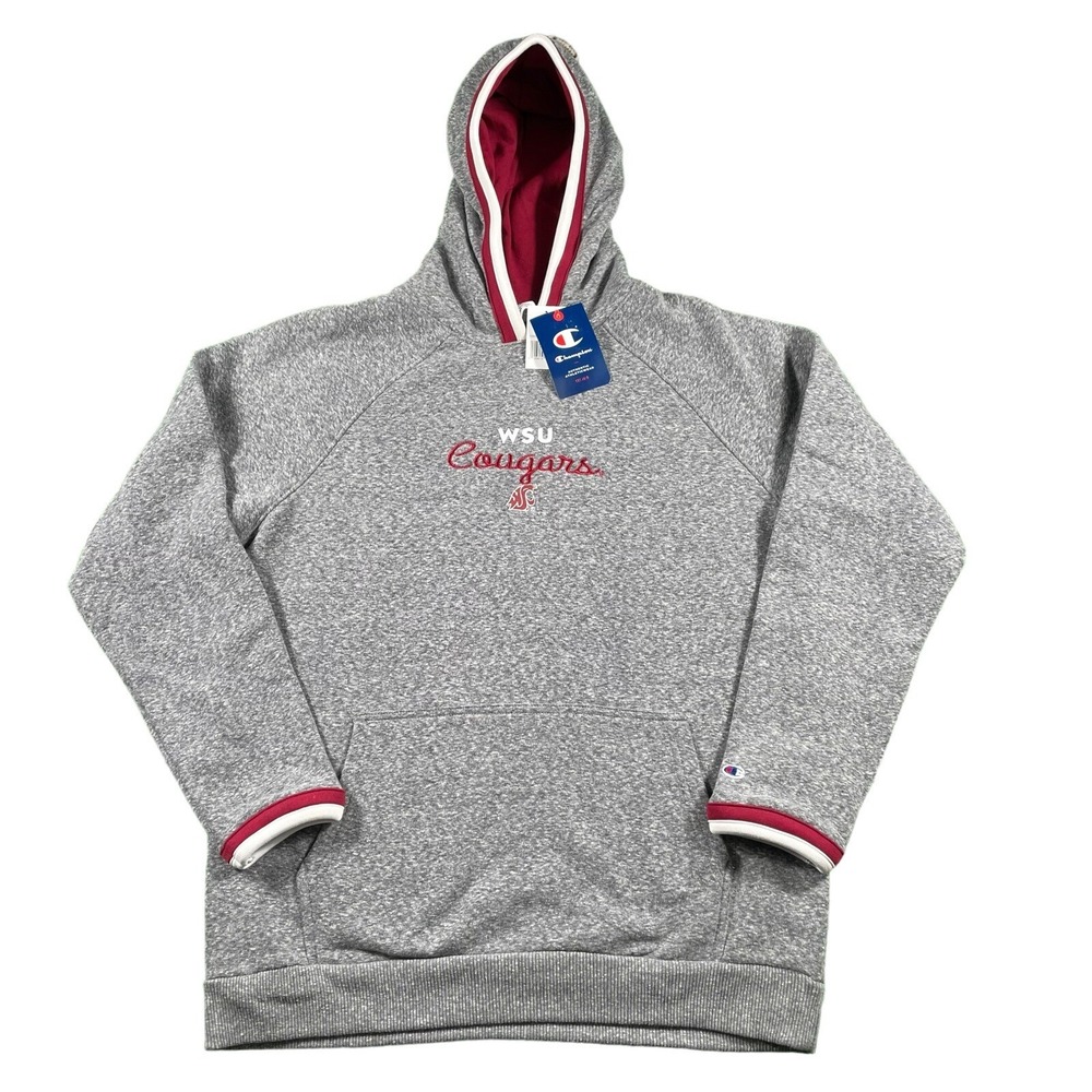 NWT Champion Washington State Cougars Gray Embroidered Spellout Hoodie Mens Sz L